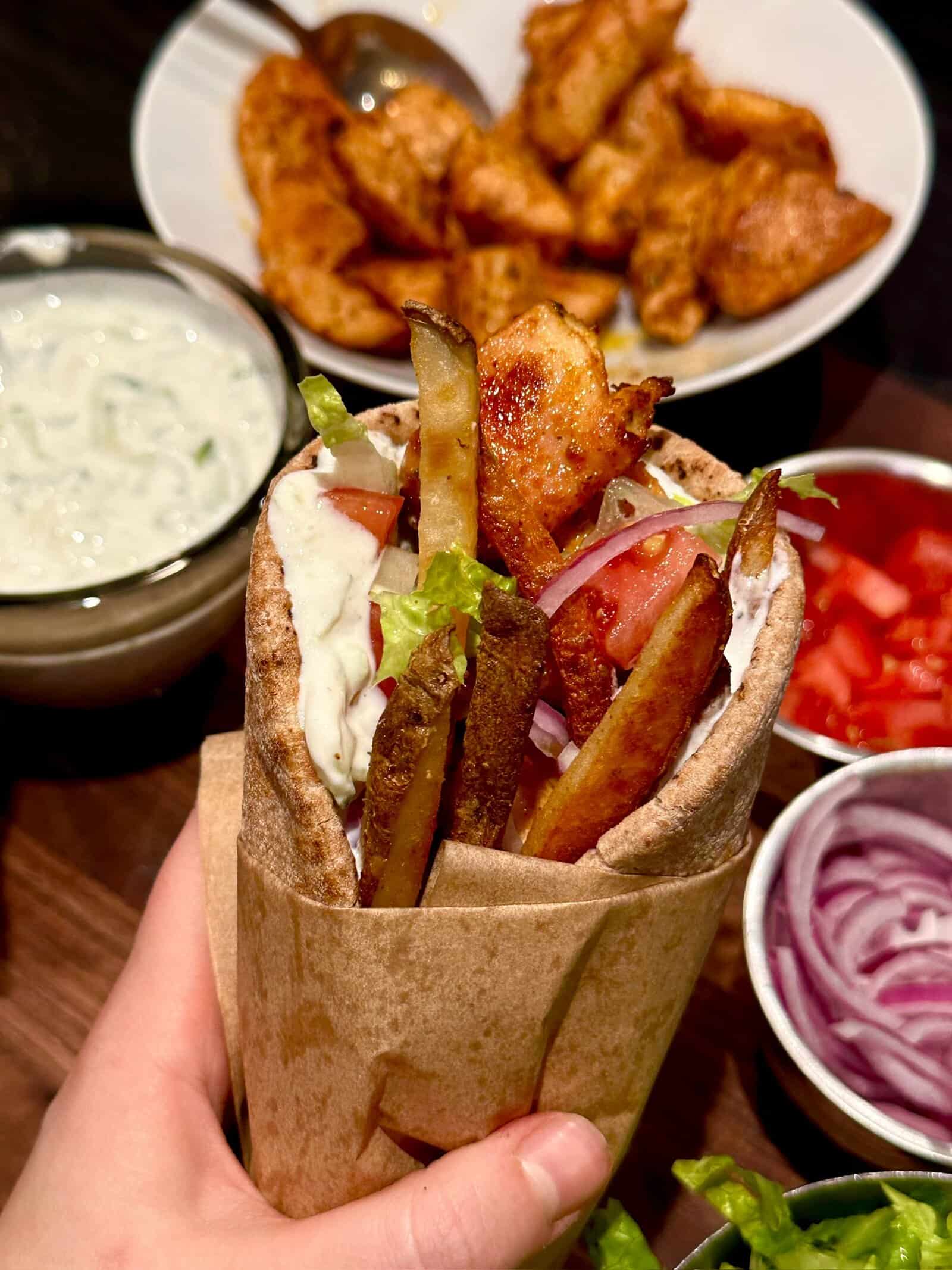 Chicken Souvlaki Gyros w/ Tzatziki Sauce & Oregano Fries